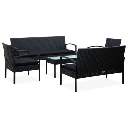 vidaXL 5-tlg. Garten-Lounge-Set mit Auflagen Poly Rattan Schwarz