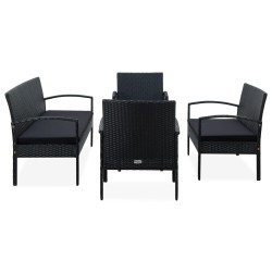 vidaXL 5-tlg. Garten-Lounge-Set mit Auflagen Poly Rattan Schwarz