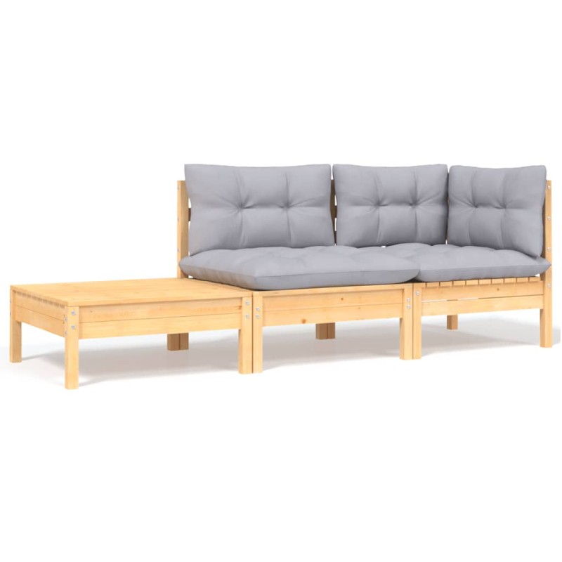 vidaXL 3-tlg. Garten-Lounge-Set mit Grauen Kissen Kiefer Massivholz vidaXL 3-tlg. Garten-Lounge-Set mit Grauen Kissen Kiefer Massivholz