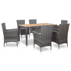 vidaXL 7-tlg. Garten-Essgruppe mit Auflagen Poly Rattan Grau 