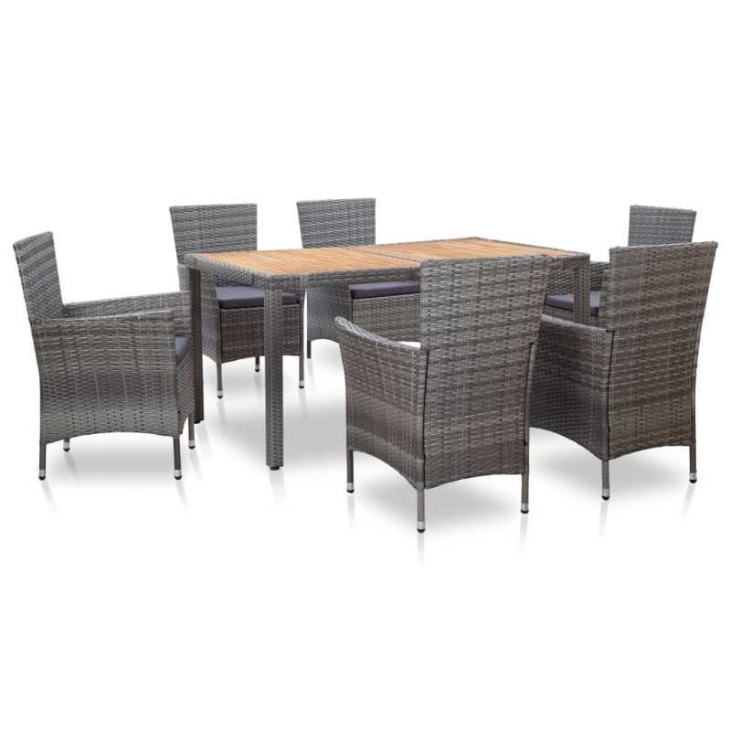 vidaXL 7-tlg. Garten-Essgruppe mit Auflagen Poly Rattan Grau vidaXL 7-tlg. Garten-Essgruppe mit Auflagen Poly Rattan Grau