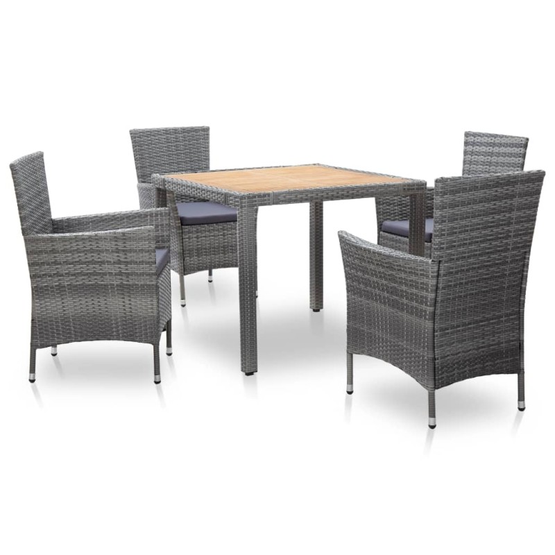5-tlg. Garten-Essgruppe mit Auflagen Poly Rattan Grau 5-tlg. Garten-Essgruppe mit Auflagen Poly Rattan Grau