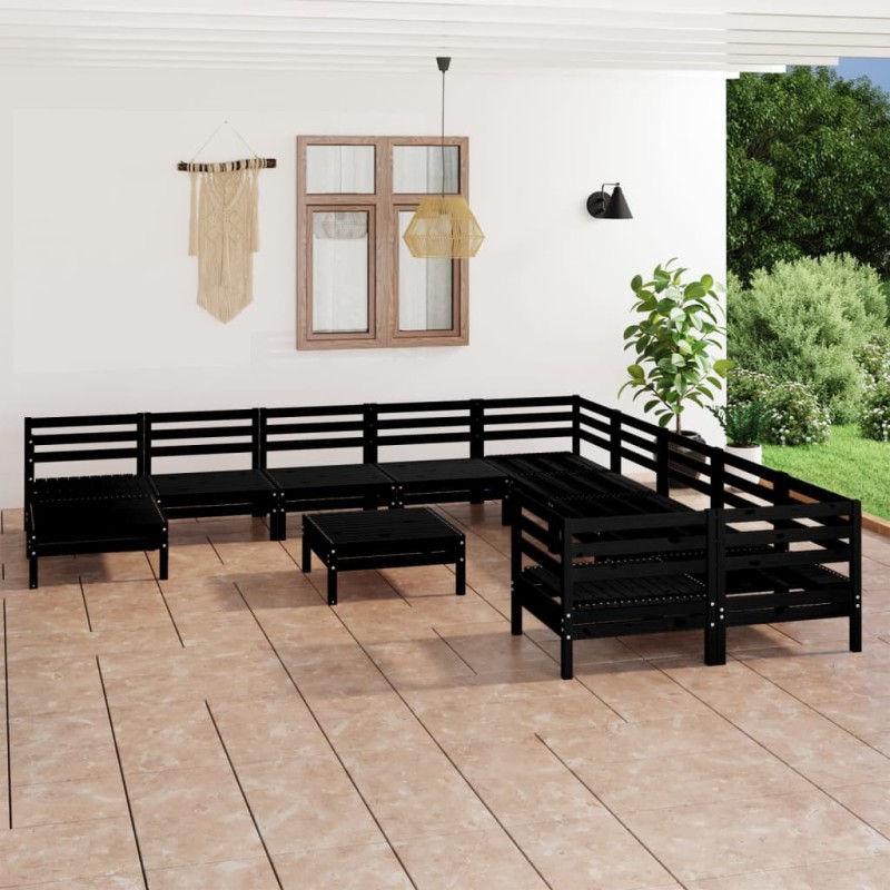 vidaXL 12-tlg. Garten-Lounge-Set Schwarz Massivholz Kiefer vidaXL 12-tlg. Garten-Lounge-Set Schwarz Massivholz Kiefer