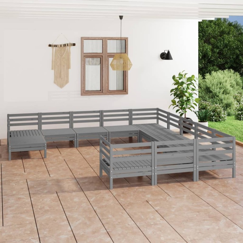 vidaXL 12-tlg. Garten-Lounge-Set Grau Massivholz Kiefer vidaXL 12-tlg. Garten-Lounge-Set Grau Massivholz Kiefer