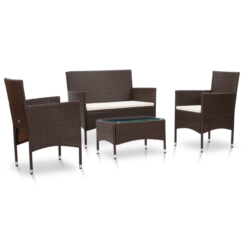 4-tlg. Garten-Lounge-Set mit Auflagen Poly Rattan Braun 4-tlg. Garten-Lounge-Set mit Auflagen Poly Rattan Braun