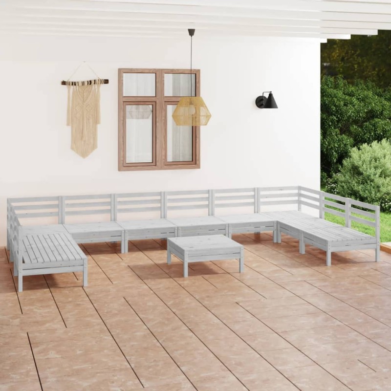 vidaXL 11-tlg. Garten-Lounge-Set Weiß Massivholz Kiefer vidaXL 11-tlg. Garten-Lounge-Set Weiß Massivholz Kiefer