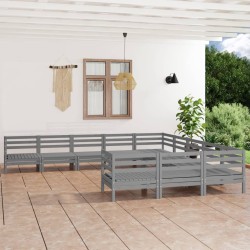 vidaXL 11-tlg. Garten-Lounge-Set Grau Massivholz Kiefer