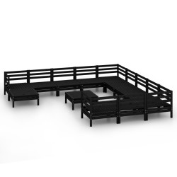 vidaXL 13-tlg. Garten-Lounge-Set Schwarz Massivholz Kiefer