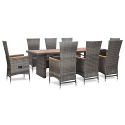 9-tlg. Garten-Essgruppe mit Auflagen Poly Rattan Grau