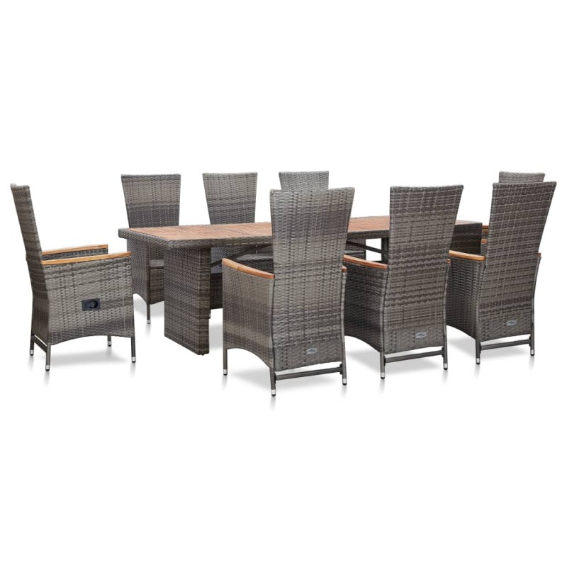 9-tlg. Garten-Essgruppe mit Auflagen Poly Rattan Grau 9-tlg. Garten-Essgruppe mit Auflagen Poly Rattan Grau