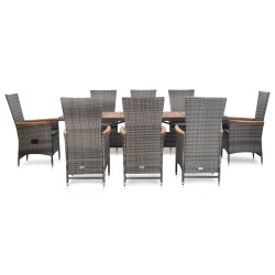 9-tlg. Garten-Essgruppe mit Auflagen Poly Rattan Grau