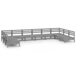 vidaXL 10-tlg. Garten-Lounge-Set Grau Massivholz Kiefer