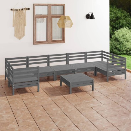 vidaXL 8-tlg. Garten-Lounge-Set Grau Massivholz Kiefer