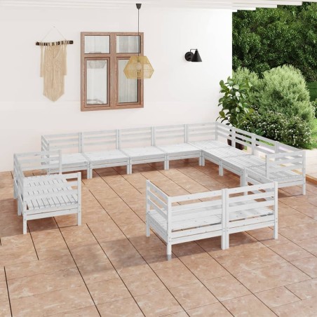 vidaXL 12-tlg. Garten-Lounge-Set Massivholz Kiefer Weiß