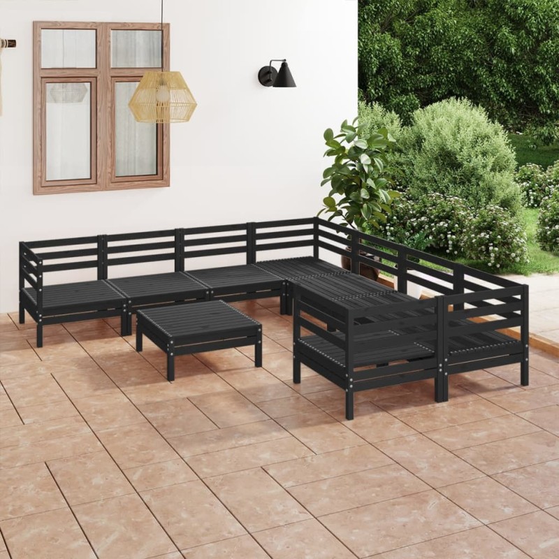 vidaXL 9-tlg. Garten-Lounge-Set Schwarz Massivholz Kiefer vidaXL 9-tlg. Garten-Lounge-Set Schwarz Massivholz Kiefer