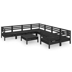 vidaXL 9-tlg. Garten-Lounge-Set Schwarz Massivholz Kiefer