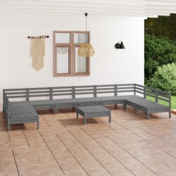 vidaXL 11-tlg. Garten-Lounge-Set Grau Massivholz Kiefer