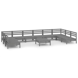 vidaXL 11-tlg. Garten-Lounge-Set Grau Massivholz Kiefer