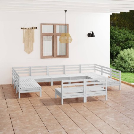 vidaXL 11-tlg. Garten-Lounge-Set Weiß Massivholz Kiefer