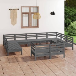 vidaXL 11-tlg. Garten-Lounge-Set Grau Massivholz Kiefer