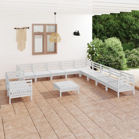 vidaXL 12-tlg. Garten-Lounge-Set Massivholz Kiefer Weiß