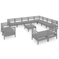 vidaXL 13-tlg. Garten-Lounge-Set Massivholz Kiefer Grau