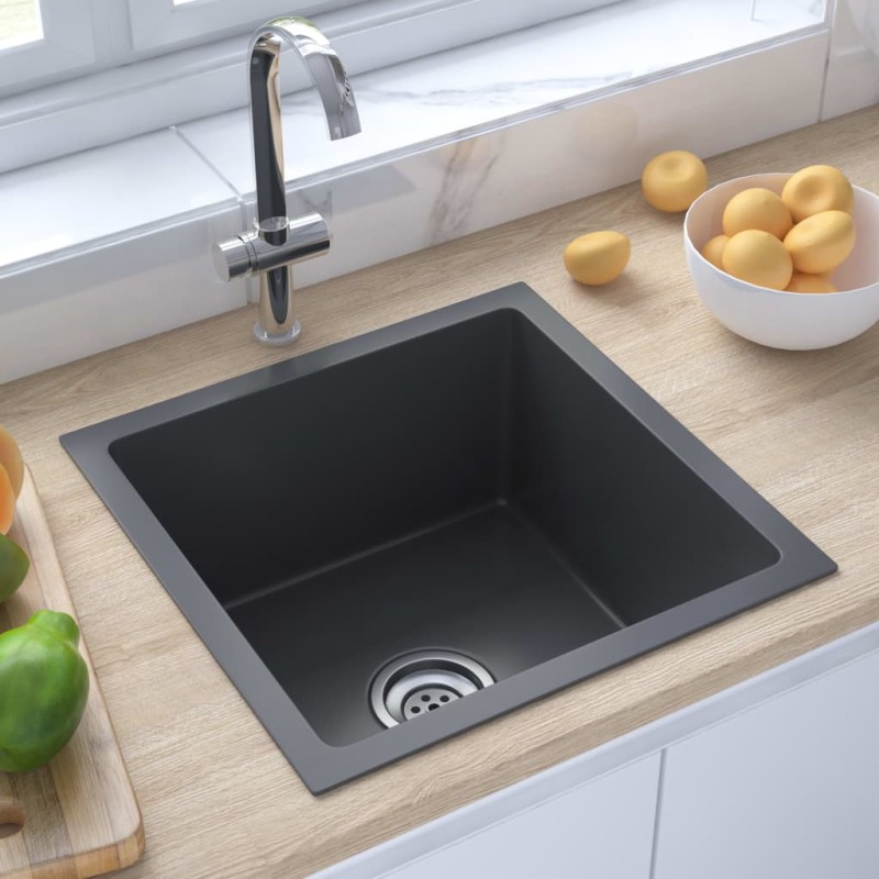 vidaXL Handgemachte Einbauspüle Schwarz Edelstahl vidaXL Handgemachte Einbauspüle Schwarz Edelstahl