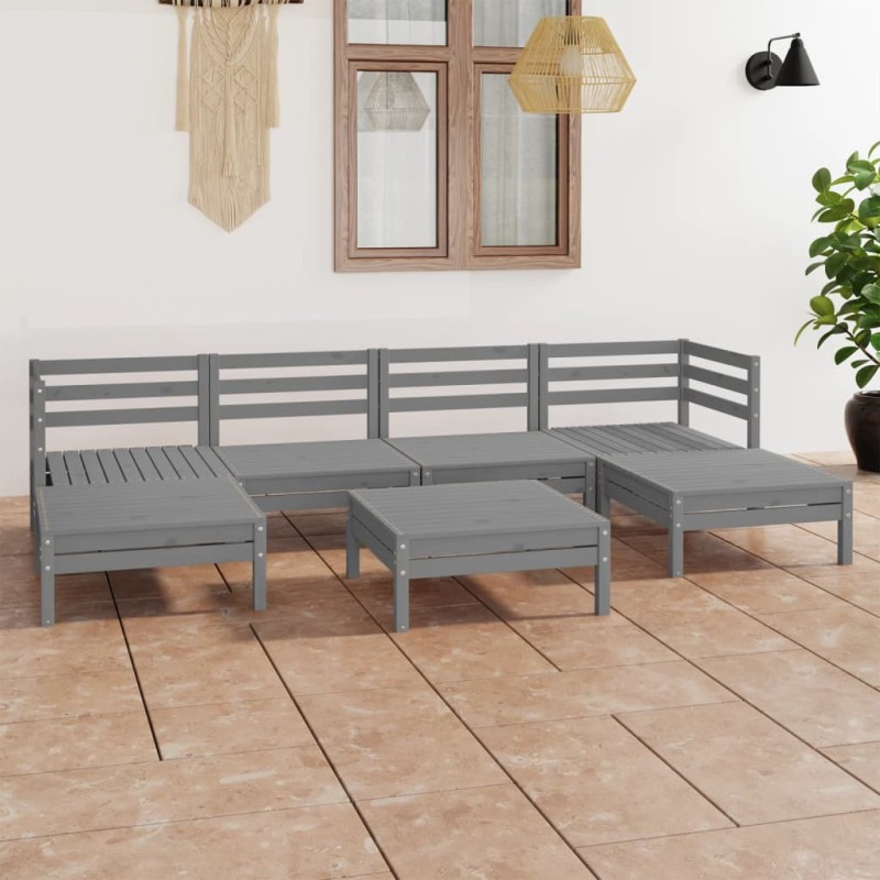 vidaXL 7-tlg. Garten-Lounge-Set Grau Massivholz Kiefer vidaXL 7-tlg. Garten-Lounge-Set Grau Massivholz Kiefer