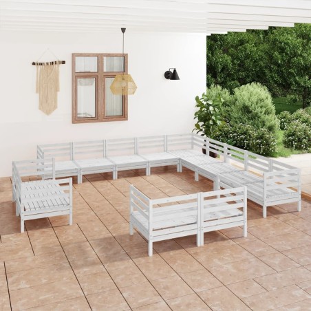 vidaXL 13-tlg. Garten-Lounge-Set Massivholz Kiefer Weiß