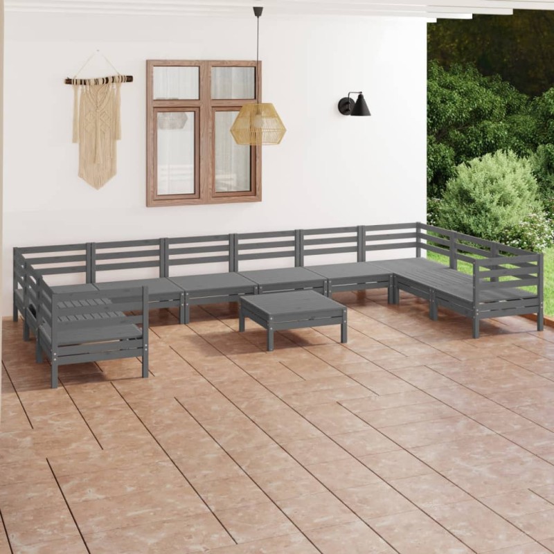 vidaXL 11-tlg. Garten-Lounge-Set Grau Massivholz Kiefer vidaXL 11-tlg. Garten-Lounge-Set Grau Massivholz Kiefer
