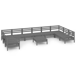 vidaXL 11-tlg. Garten-Lounge-Set Grau Massivholz Kiefer