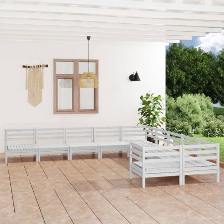 vidaXL 10-tlg. Garten-Lounge-Set Weiß Massivholz Kiefer