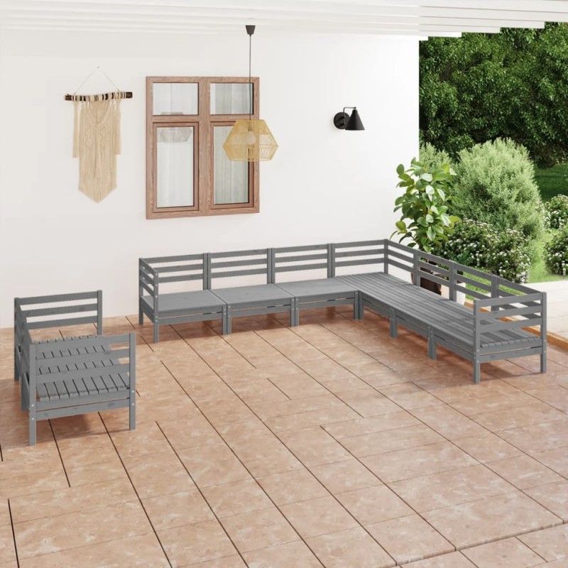 vidaXL 9-tlg. Garten-Lounge-Set Massivholz Kiefer Grau vidaXL 9-tlg. Garten-Lounge-Set Massivholz Kiefer Grau