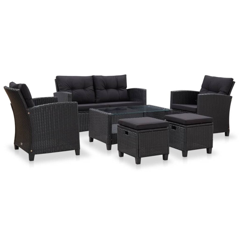 vidaXL 6-tlg. Garten-Sofagarnitur mit Auflagen Poly Rattan Schwarz vidaXL 6-tlg. Garten-Sofagarnitur mit Auflagen Poly Rattan Schwarz