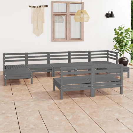 vidaXL 9-tlg. Garten-Lounge-Set Grau Massivholz Kiefer