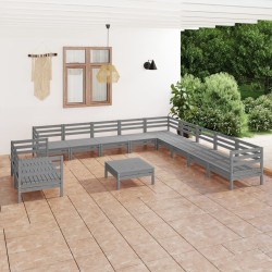 vidaXL 12-tlg. Garten-Lounge-Set Massivholz Kiefer Grau