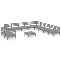 vidaXL 12-tlg. Garten-Lounge-Set Massivholz Kiefer Grau