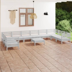 vidaXL 11-tlg. Garten-Lounge-Set Weiß Massivholz Kiefer
