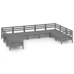 vidaXL 9-tlg. Garten-Lounge-Set Grau Massivholz Kiefer
