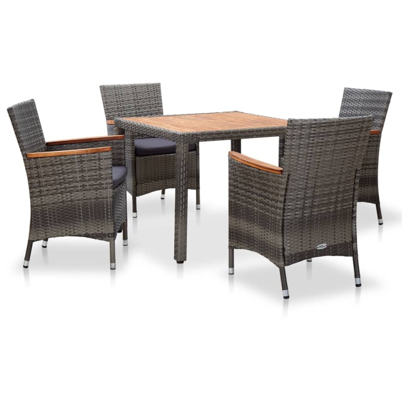 5-tlg. Garten-Essgruppe mit Auflagen Poly Rattan Grau 5-tlg. Garten-Essgruppe mit Auflagen Poly Rattan Grau