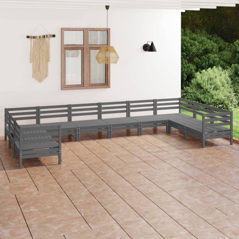 vidaXL 10-tlg. Garten-Lounge-Set Grau Massivholz Kiefer vidaXL 10-tlg. Garten-Lounge-Set Grau Massivholz Kiefer