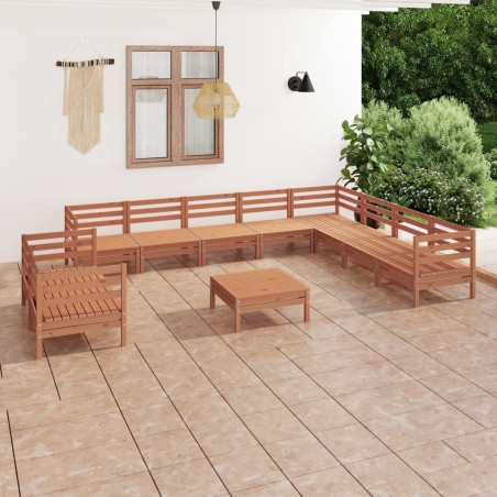 vidaXL 11-tlg. Garten-Lounge-Set Massivholz Kiefer Honigbraun