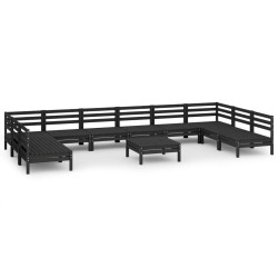 vidaXL 11-tlg. Garten-Lounge-Set Schwarz Massivholz Kiefer