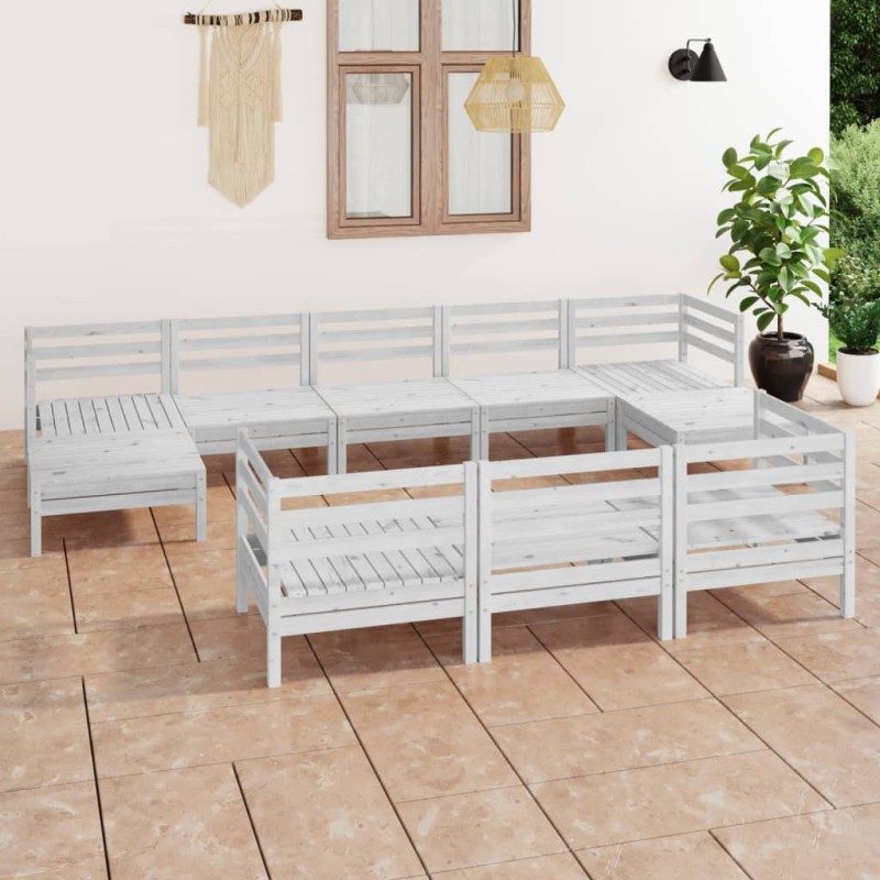 vidaXL 10-tlg. Garten-Lounge-Set Weiß Massivholz Kiefer vidaXL 10-tlg. Garten-Lounge-Set Weiß Massivholz Kiefer