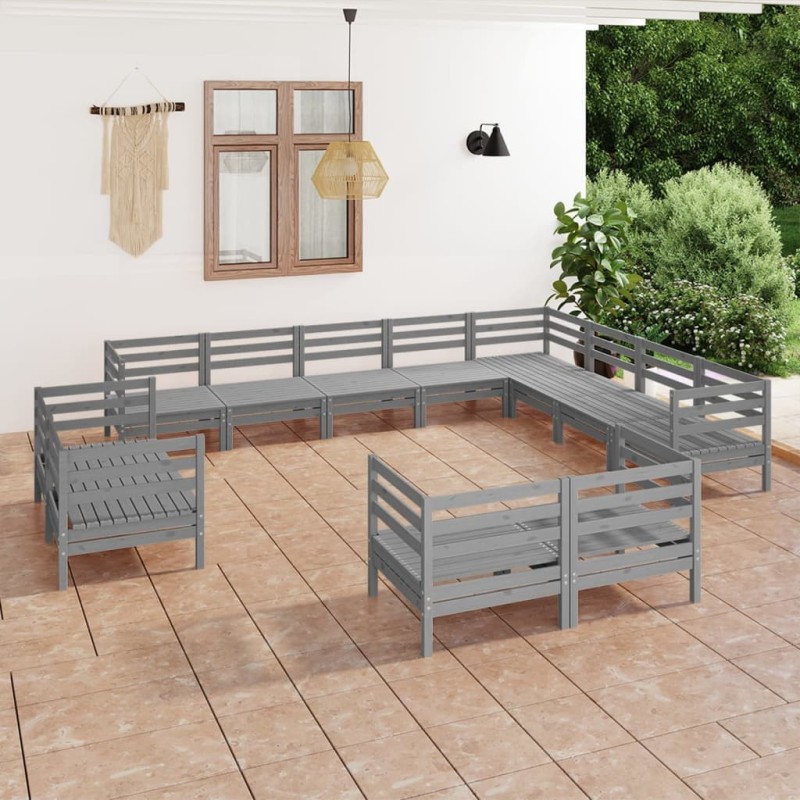vidaXL 12-tlg. Garten-Lounge-Set Massivholz Kiefer Grau vidaXL 12-tlg. Garten-Lounge-Set Massivholz Kiefer Grau