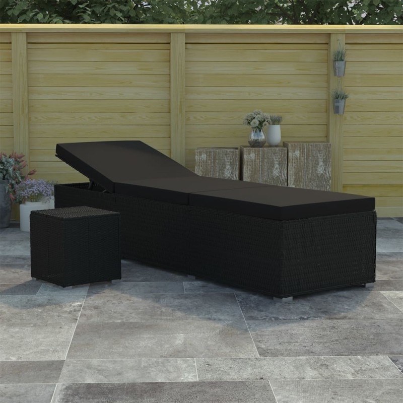 Sonnenliege mit Auflage und Teetisch Poly Rattan Schwarz Sonnenliege mit Auflage und Teetisch Poly Rattan Schwarz