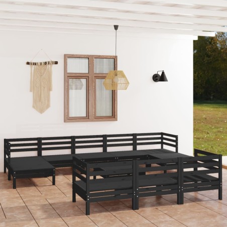 vidaXL 11-tlg. Garten-Lounge-Set Schwarz Massivholz Kiefer