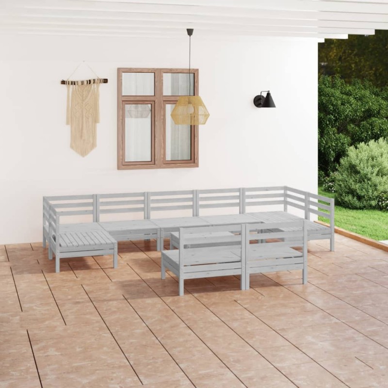vidaXL 10-tlg. Garten-Lounge-Set Weiß Massivholz Kiefer vidaXL 10-tlg. Garten-Lounge-Set Weiß Massivholz Kiefer