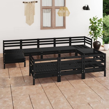 vidaXL 10-tlg. Garten-Lounge-Set Schwarz Massivholz Kiefer