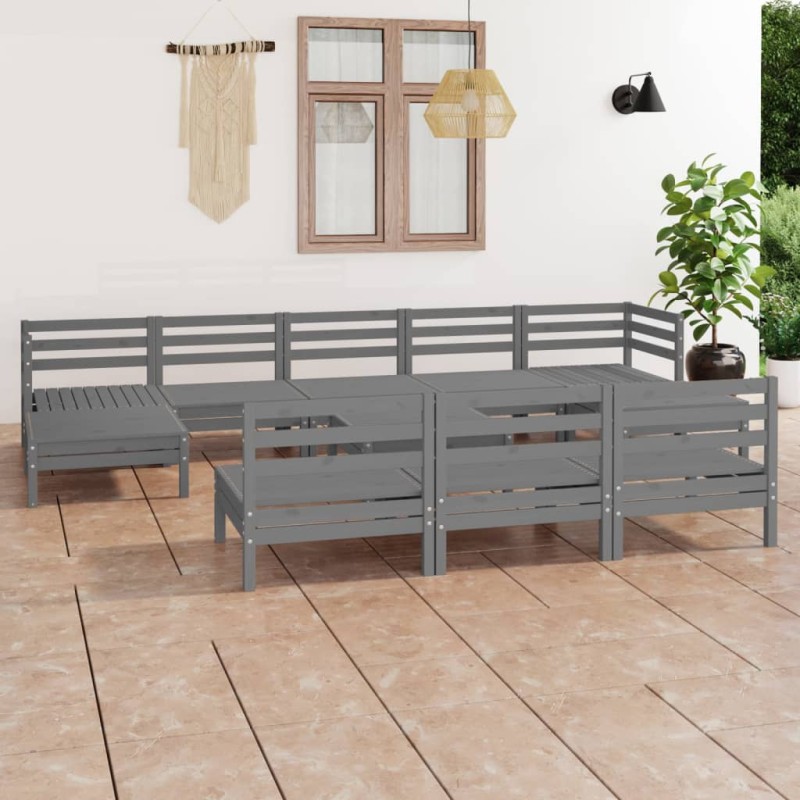 vidaXL 11-tlg. Garten-Lounge-Set Grau Massivholz Kiefer vidaXL 11-tlg. Garten-Lounge-Set Grau Massivholz Kiefer